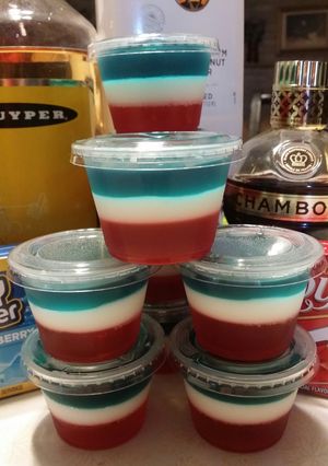 A picture of Red, White & Blue Jello Shots.