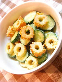 A picture of Chikuwa and Cucumber Tossed in Miso and Mayonnaise.