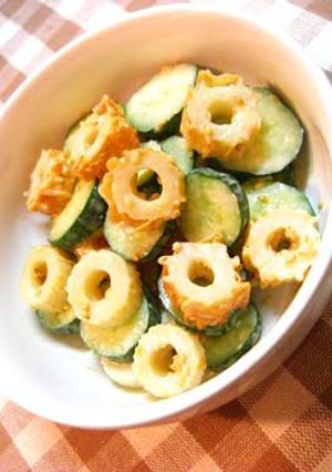 A picture of Chikuwa and Cucumber Tossed in Miso and Mayonnaise.