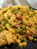 One pot de crozets aux crevettes et petits-pois