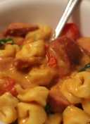 Sweet Potato Alfredo Tortellini with Kielbasa