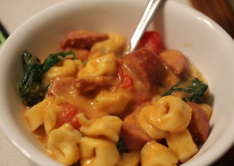 Sweet Potato Alfredo Tortellini with Kielbasa