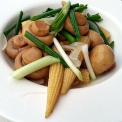 A picture of Baby Corn And Button Mushroom.