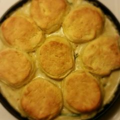 A picture of Cast iron chicken pot pie.