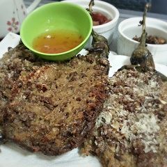 A picture of Eggplant Pork Torta (Tortang Talong with Giniling).