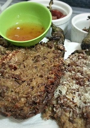 A picture of Eggplant Pork Torta (Tortang Talong with Giniling).