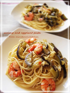 A picture of Pasta with Shrimp and Eggplant.