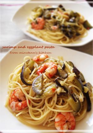 A picture of Pasta with Shrimp and Eggplant.