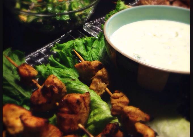 Green curry chicken kebabs with Minty yogurt sauce