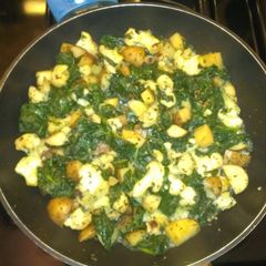 Sautee spinach, cauliflower and potatoes A picture of Sautee spinach, cauliflower and potatoes.