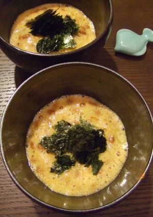 A picture of Hearty Ra-yu Seasoned Egg and Natto.