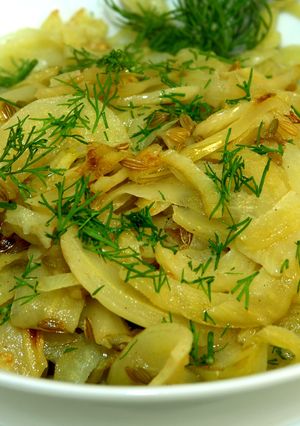 A picture of Braised Fennel and Potatoes.