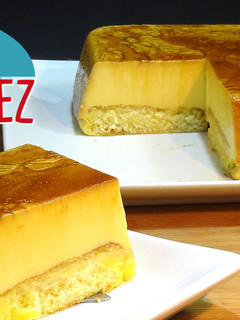 Una foto de Tarta de flan con queso y sobaos receta sin horno