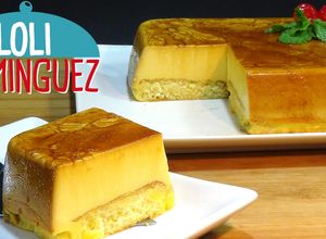 Una foto de Tarta de flan con queso y sobaos receta sin horno