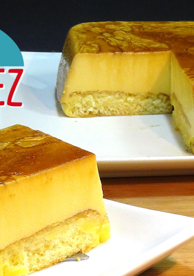 Una foto de Tarta de flan con queso y sobaos receta sin horno