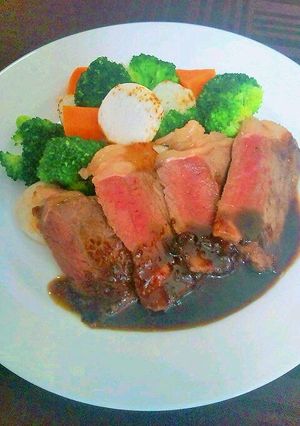 A picture of Beef Steak with the Perfect Sauce.