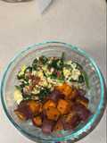 Scrambled Eggs with Spinach and Roasted Sweet Potatoes