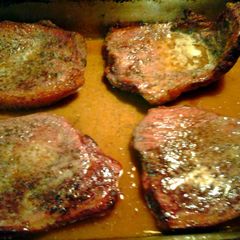 steak from the oven and gravy A picture of steak from the oven and gravy.