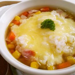 A picture of Easy Breakfast in the Microwave! Melted Baked Cheese Rice.
