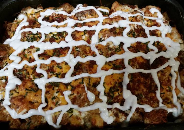 Recipe of Super Quick Homemade Loaded baked potato &amp; chicken casserole