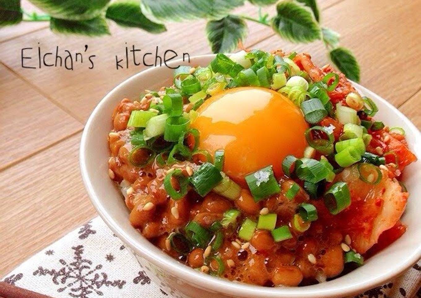 Addicting Korean-style Natto & Kimchi over Rice
