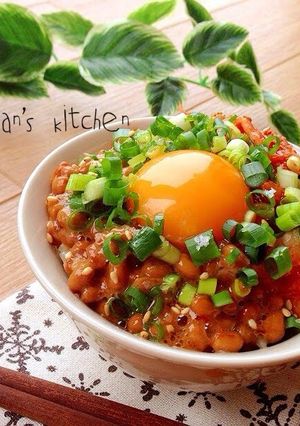 A picture of Addicting Korean-style Natto & Kimchi over Rice.