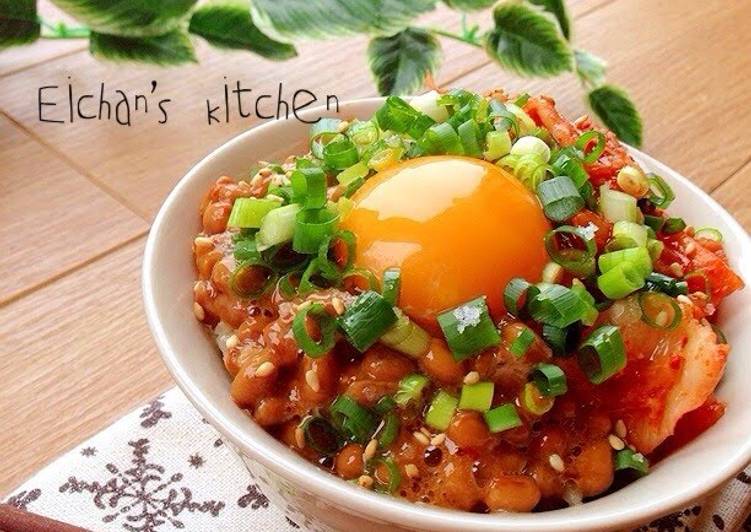 Simple Way to Make Speedy Addicting Korean-style Natto &amp; Kimchi over Rice