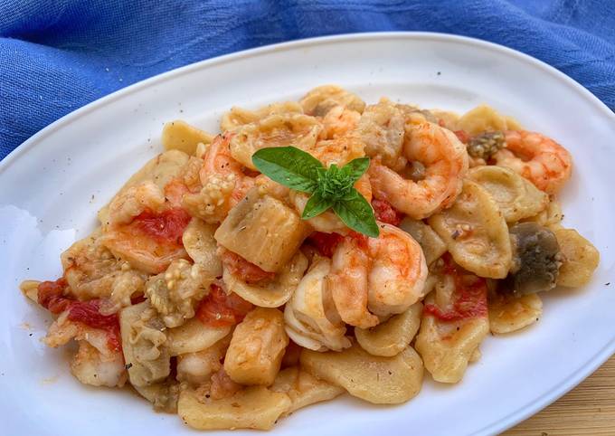 Strascinati con Melanzane e Gamberi