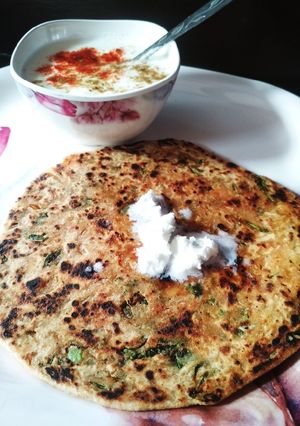 A picture of Dhaniya mooli parathe.