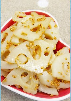 A picture of Lotus Root with Sesame Sauce (5 minutes in your toaster oven).