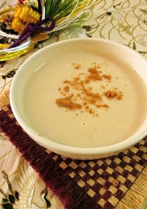 A picture of Sake Lees Hot Drink With Brown Sugar & Ginger Syrup.