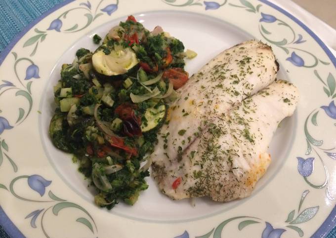 Paloma's Baked Tilapia with Celery, Courgette, Spinach in white