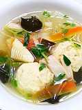 Chinese Soup with Cellophane Noodles and Fluffy Light Chicken Meatballs