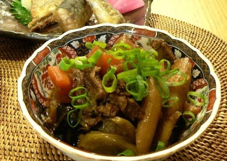 Easiest Way to Made in a Pressure Cooker: Sweet and Salty Beef Tendon and Root Vegetable Stew with Soy Sauce Flavor