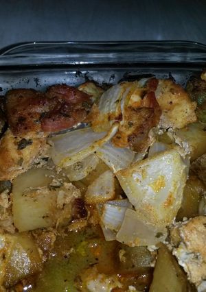 A picture of Herb Roasted Chicken and Potatoes.