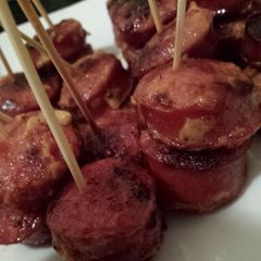 A picture of Dijon mustard sausage bites.