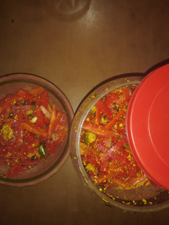 A picture of Gajar ka achar. (carrot pickle).