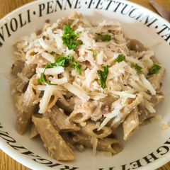 No Meat Mushroom Carbonara A picture of No Meat Mushroom Carbonara.