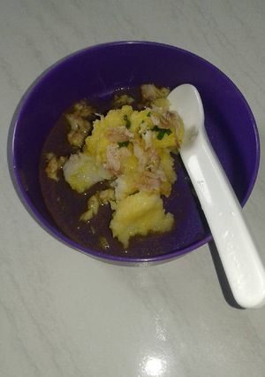 Foto resep (Mpasi) Nasi tim + ikan kembung kuah kuning