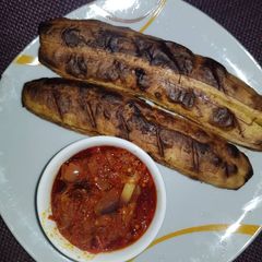 A picture of Oven Roast Plantain with pepper Sauce.
