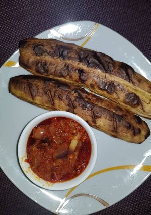 A picture of Oven Roast Plantain with pepper Sauce.