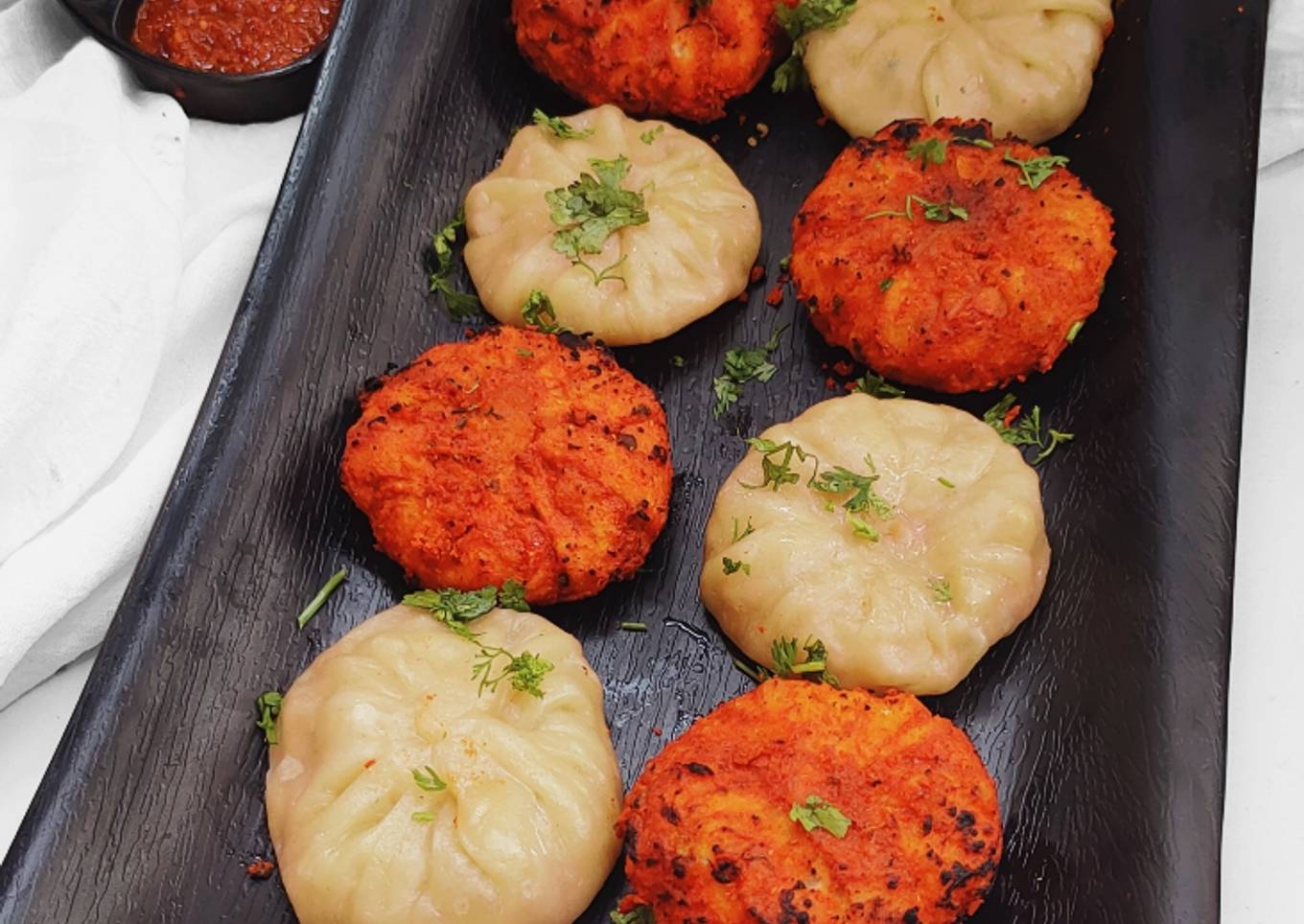 Tandoori and Steamed Chicken Momos Recipe with Chutney's