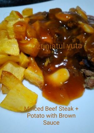 Foto resep Minced Beef Steak + Potato with Brown Sauce