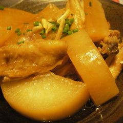 A picture of Simmered Daikon Radish and Chicken in a Pressure Cooker.