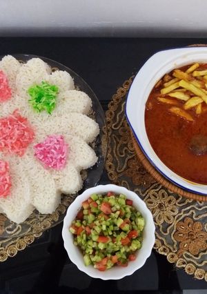 عکسی از دستور پلو وخورشت قیمه