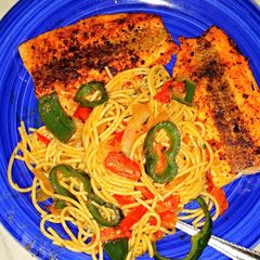 Grilled salmon & pasta A picture of Grilled salmon & pasta.