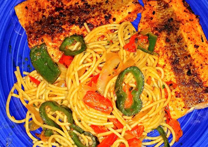 Recipe: Delicious Grilled salmon & pasta