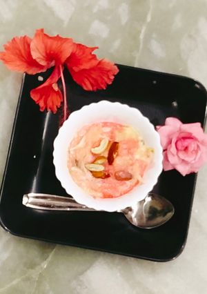 A picture of Pink seviyan kheer / Gulabi seviyan kheer/ vermicelli pudding.