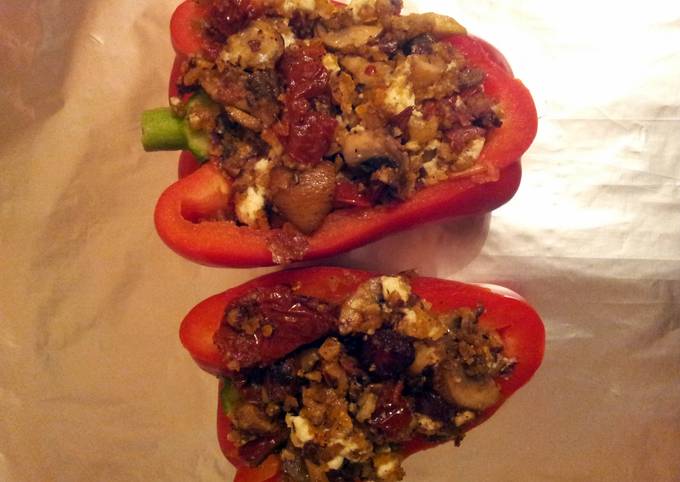 Mushroom, feta & tomato baked peppers