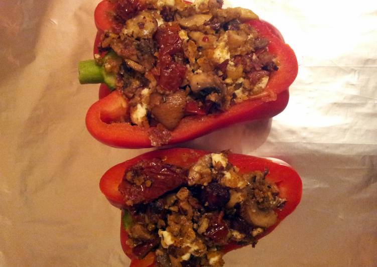 Recipe of Super Quick Mushroom, feta & tomato baked peppers